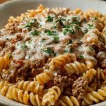 Beef and Rotini in Garlic Parmesan Sauce