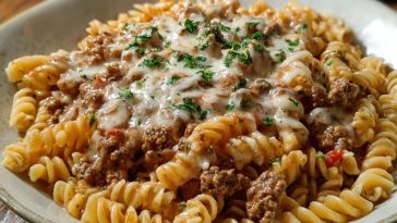 Beef and Rotini in Garlic Parmesan Sauce