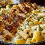 Cheesy Garlic Butter Chicken Bites with Rigatoni in Alfredo Sauce