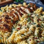 Cheesy Twisted Pasta with Creamy Garlic Parmesan Chicken