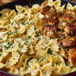 Chicken Creamy Velveeta Bowtie Pasta with Mozzarella Garlic Sauce