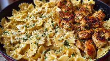 Chicken Creamy Velveeta Bowtie Pasta with Mozzarella Garlic Sauce