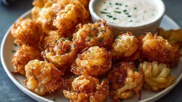 Bite-Sized Blooming Onions with Buttermilk Ranch Dip