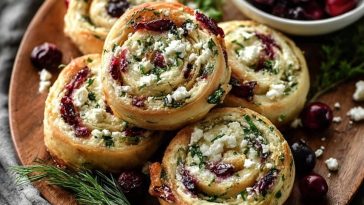 Cranberry Cream Cheese Pinwheels with Feta & Herbs