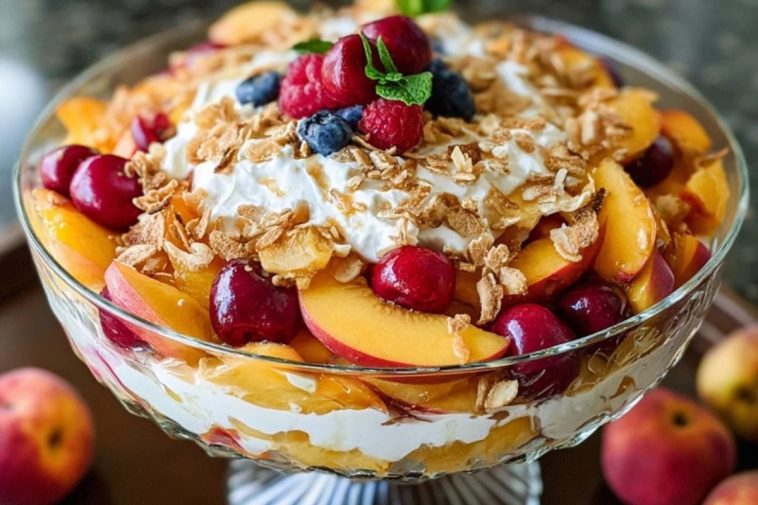 Creamy Peach Cobbler Cheesecake Fruit Salad