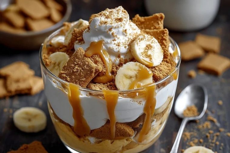 No-Bake Biscoff Banana Pudding with Gooey Caramel Drizzle