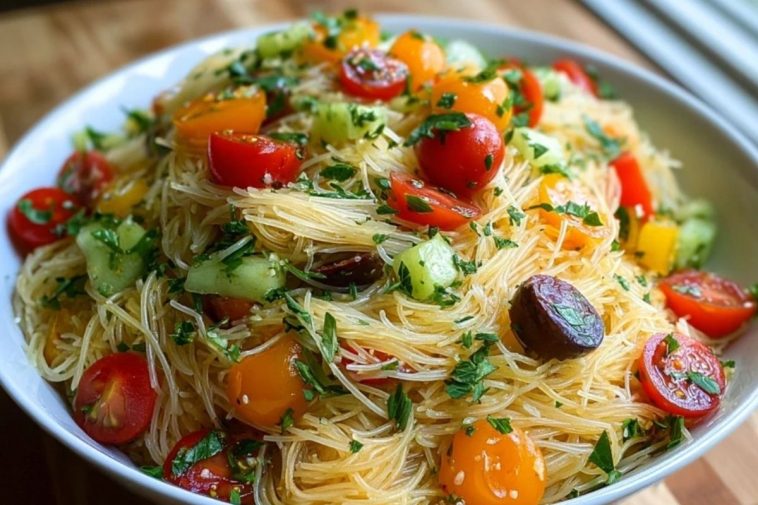 Quick Angel Hair Pasta Salad with Fresh Veggies & Herbs