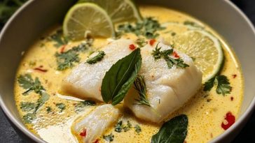 Coconut Lime Poached Fish Soup with a Creamy Finish