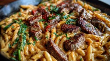 Creamy Cajun Butter Tender Steak Pasta Skillet