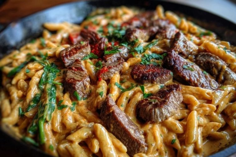 Creamy Cajun Butter Tender Steak Pasta Skillet