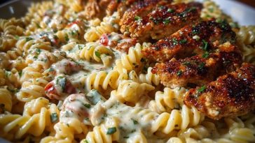 Creamy Cajun Chicken Rotini with Mozzarella Alfredo Sauce