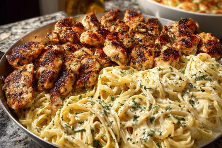 Creamy Garlic Butter Chicken & Linguine in Alfredo Sauce