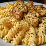 Creamy Garlic Parmesan Chicken with Cheesy Twisted Pasta
