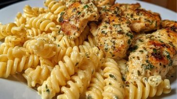 Creamy Garlic Parmesan Chicken with Cheesy Twisted Pasta