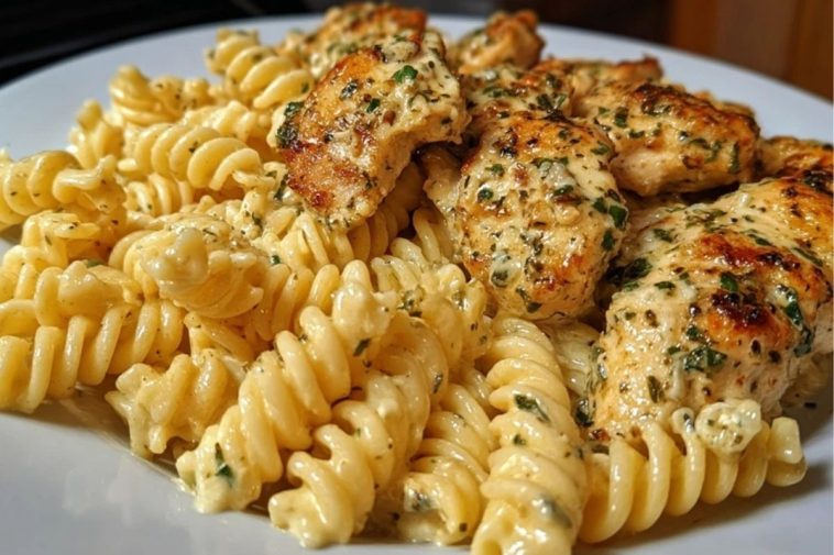 Creamy Garlic Parmesan Chicken with Cheesy Twisted Pasta