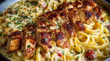 Creamy Mozzarella Chicken Linguine in Garlic Cajun Butter