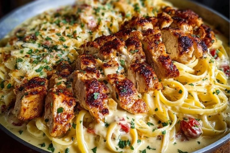 Creamy Mozzarella Chicken Linguine in Garlic Cajun Butter