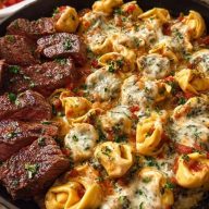 Garlic Steak & Cheese-Filled Tortellini Skillet