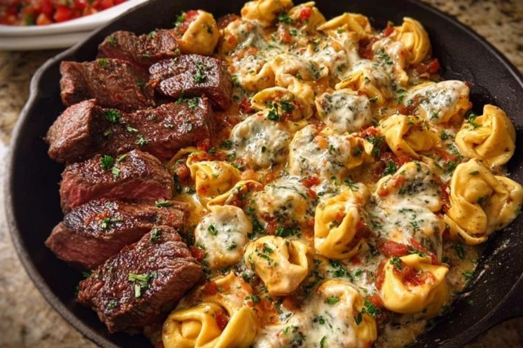 Garlic Steak & Cheese-Filled Tortellini Skillet
