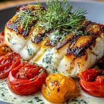Grilled Cod with Roasted Tomatoes & Creamy Dill Sauce