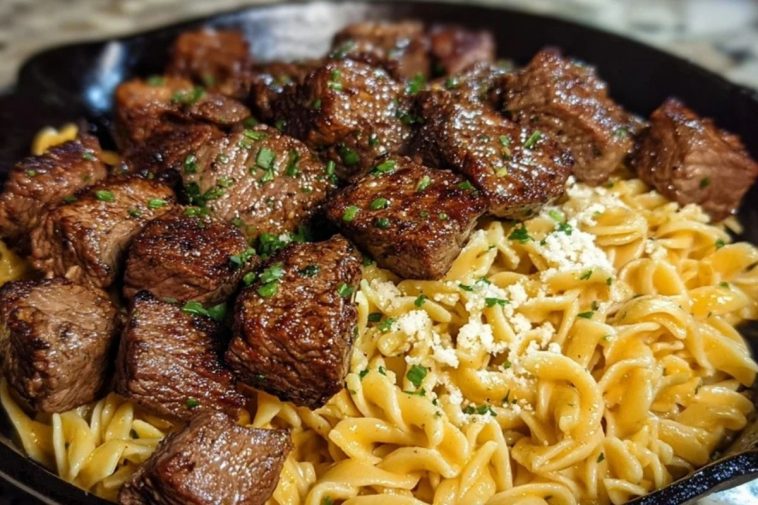 One-Pan Steak Bites & Cheesy Garlic Butter Noodles