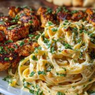 Savory Cajun Chicken and Creamy Garlic Parmesan Linguine