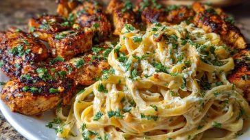 Savory Cajun Chicken and Creamy Garlic Parmesan Linguine