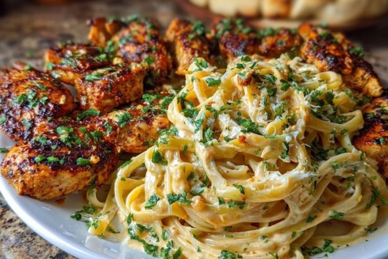 Savory Cajun Chicken and Creamy Garlic Parmesan Linguine