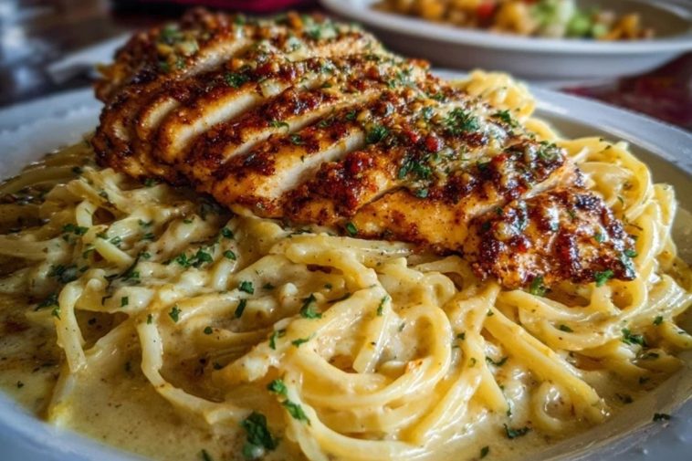 Spicy Cajun Chicken with Garlic Parmesan Linguine