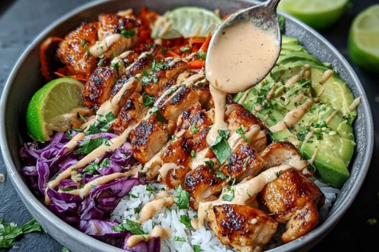 Sweet Chili Chicken Bowl with Coconut Lime Drizzle