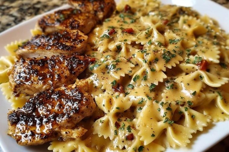 Bowtie Pasta with Creamy Cajun Chicken and Mozzarella Cheese Sauce