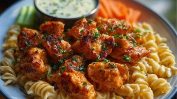 Buffalo Garlic Chicken Bites & Ranch Cajun Alfredo Twisted Pasta