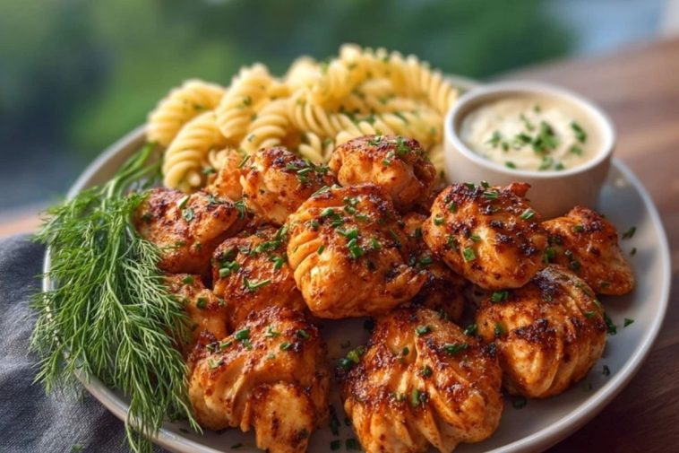 Cajun Chicken Bites with Creamy Garlic Herb Alfredo Twists