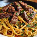 Cajun Garlic Butter Linguine with Tender Beef Strips