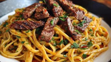 Cajun Garlic Butter Linguine with Tender Beef Strips