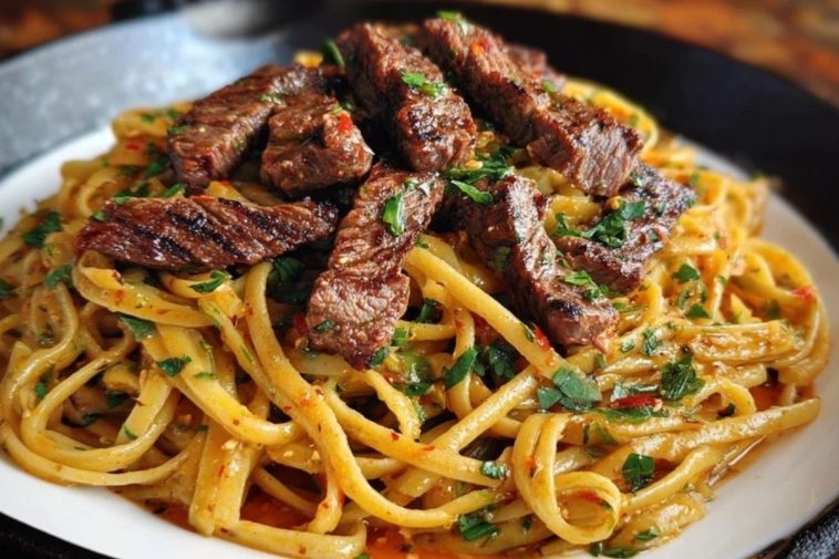 Cajun Garlic Butter Linguine with Tender Beef Strips