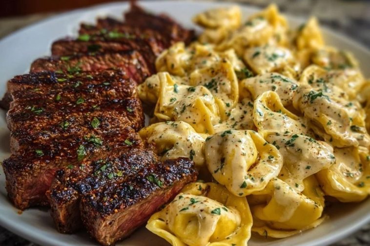 Cajun Garlic Butter Steak with Cheesy Alfredo Tortellini