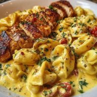 Cajun Garlic Chicken Tortellini in Three-Cheese Cream