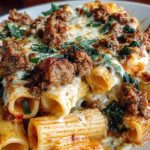 Cheesy Beef and Italian Sausage Rigatoni in Garlic Butter Sauce