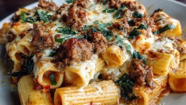 Cheesy Beef and Italian Sausage Rigatoni in Garlic Butter Sauce