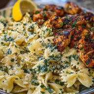 Cheesy Bowtie Pasta with Garlic Parmesan Chicken