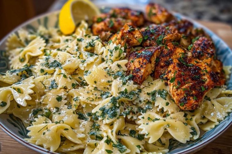 Cheesy Bowtie Pasta with Garlic Parmesan Chicken