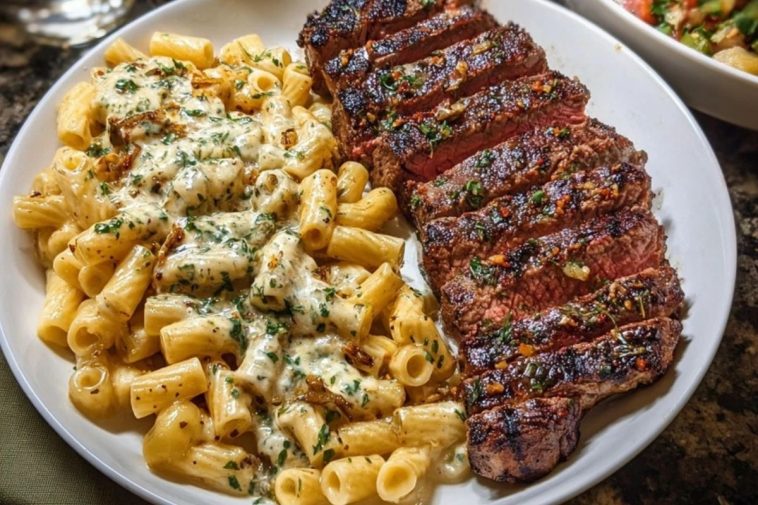 Cheesy Cajun Garlic Butter Steak with Creamy Rigatoni