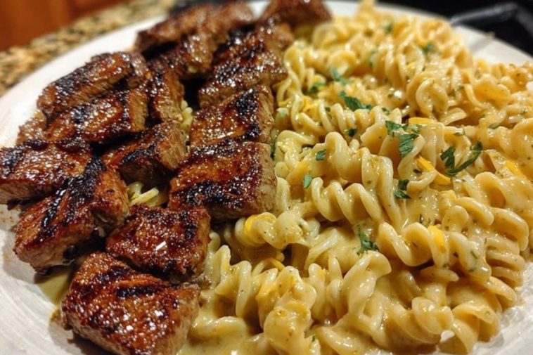 Cheesy Cajun Steak Pasta with Garlic Parmesan Sauce