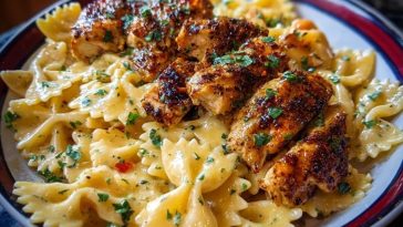 Cheesy Garlic Cajun Chicken Bowtie Pasta in Alfredo Sauce