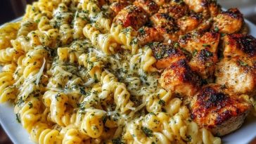Cheesy Rotini with Garlic Parmesan Chicken Easy Pasta Dinner