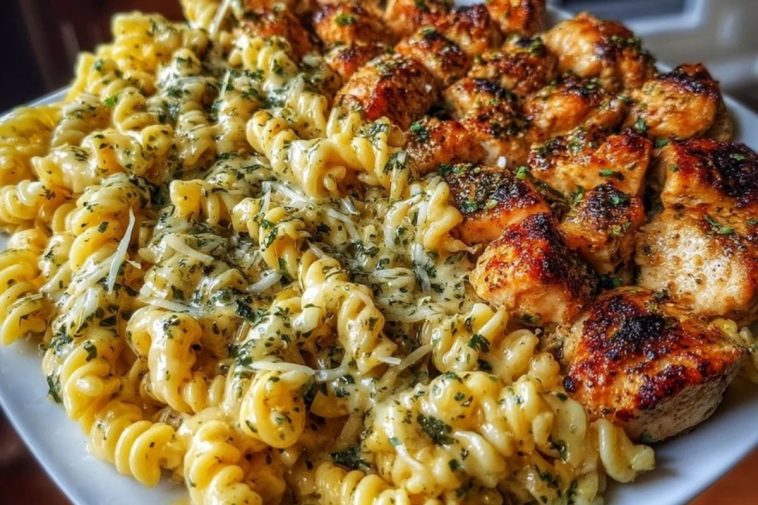 Cheesy Rotini with Garlic Parmesan Chicken Easy Pasta Dinner