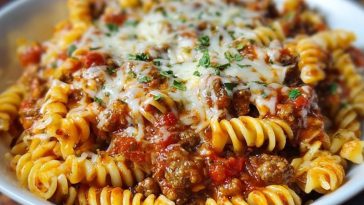 Cheesy Velveeta Rotini with Italian Beef Marinara