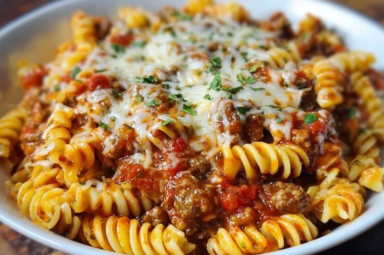 Cheesy Velveeta Rotini with Italian Beef Marinara