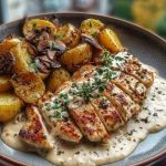 Chestnut Garlic Greek Chicken Alfredo with Sage Potatoes & Mushroom Basil Pesto